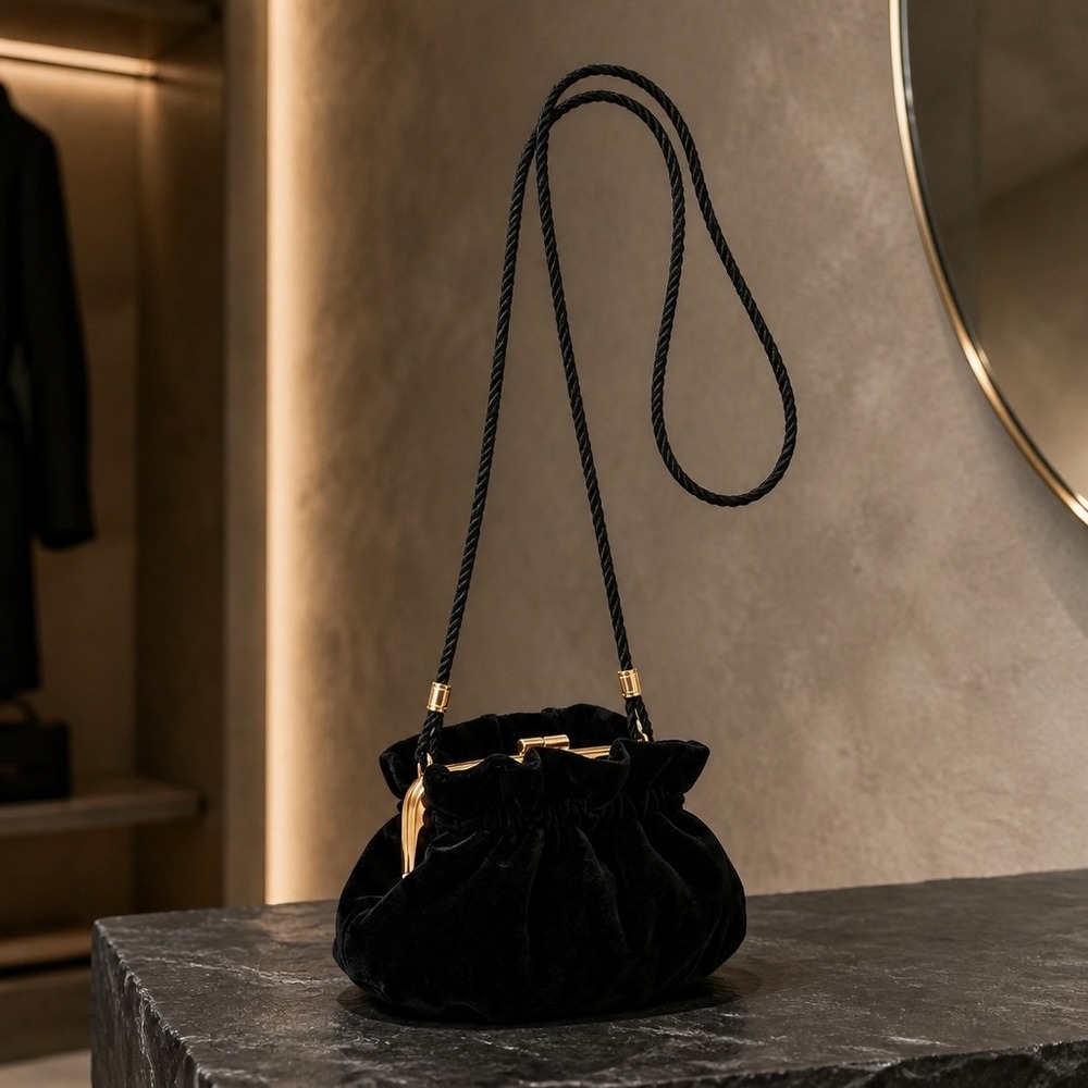Vintage La Regale Black Velvet Evening Clutch Bag